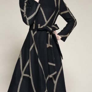 Navy Blue A-line Crew Neck Elegant Printed Midi Dress