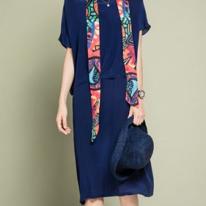 Navy Blue Casual H-line Midi Dress