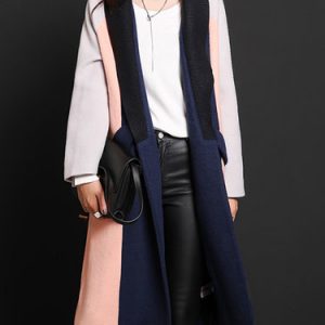 Navy Blue Color-block Casual Coat