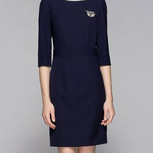 Navy Blue Elegant Stand Collar Mini Dress