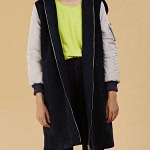 Navy Blue Plain Color-block Casual H-line Coat