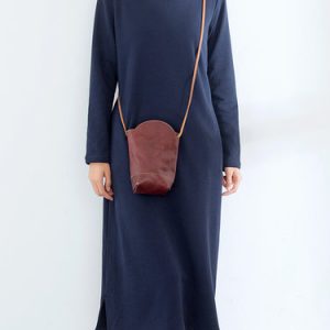 Navy Blue Pockets Plain Simple Cotton Midi Dress