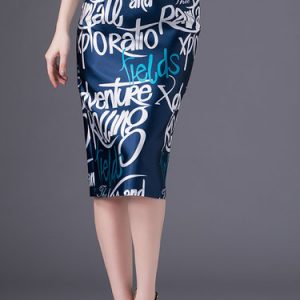 Navy Blue Polyester Casual Midi Skirt