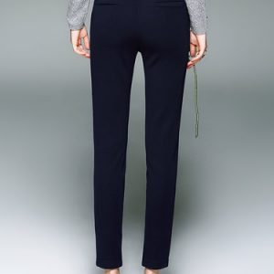 Navy Blue Simple Cotton-blend Straight Leg Pants