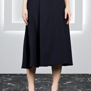 Navy Blue Simple Folds Solid Midi Skirt