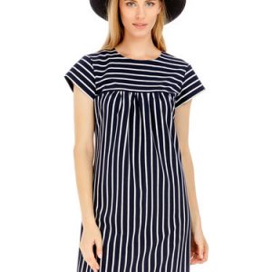 Navy Blue Stripes Cotton-blend Girly Mini Dress