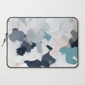 Navy Indigo Blue Blush Pink Gray Mint Abstract Air Clouds Art Sky Painting Computer Cover by Rachel Elise - Laptop Sleeve - 15"