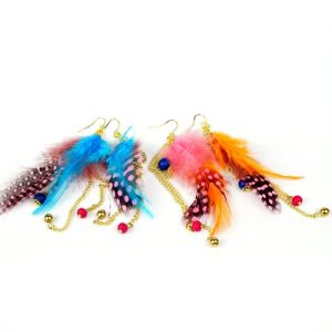 New Fashion Long Feather Colorful Beads Chain Drop Dangle Earring Women Girl Eardrop Party Jewelry Accessory Gift