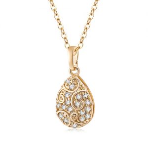 New Fashion Popular Jewelry Gold Plated The White Crystal Women Charming Water-Drop Necklace Pendant Chain