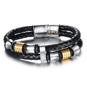 New Fashion Unique Charming Men Genuine Leather Stainless Steel Magnetic Buckle Bracelet Rope Bangle Wristband Jewelry for Party Gift