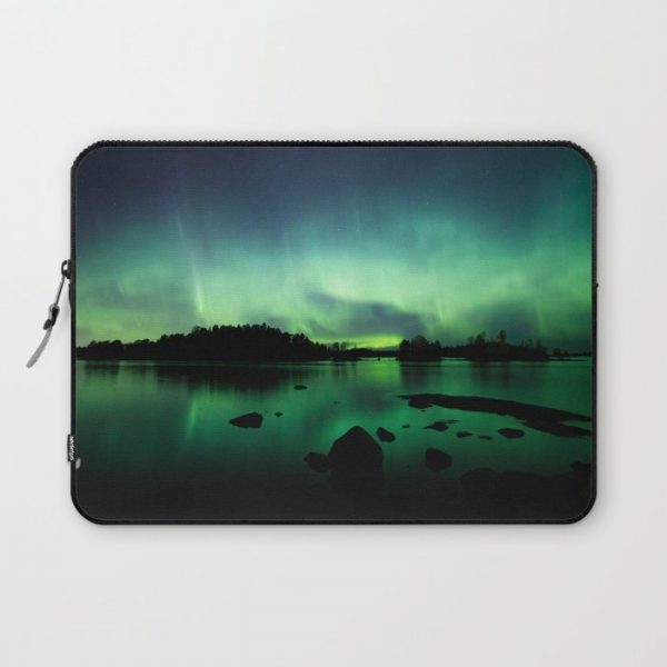 Northern lights lake landscape in Finland Computer Cover by Juhku - Laptop Sleeve - 13"