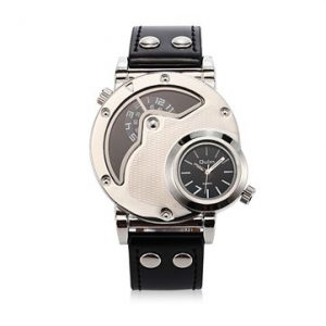 OULM Casual Watch Leather Alloy Two Movements Men Watch