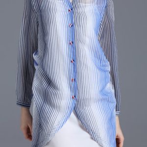 Obmre Stripes Long Sleeve Shift Linen Tunic