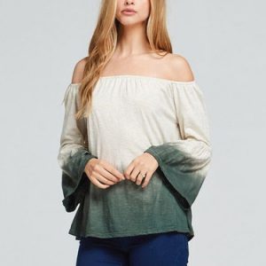 Off Shoulder Ombre Color-block Long Sleeve Tunic