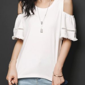 Off-shoulder Casual Crew Neck Half Sleeve T-Shirt