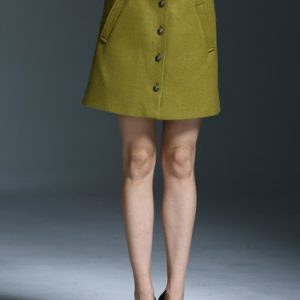 Olive Green Casual Plain A-line Buttoned Mini Skirt