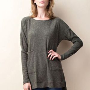 Olive Green Crew Neck Pockets Simple Tunic