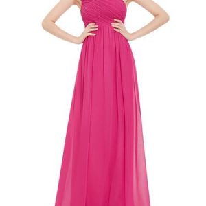 One Shoulder Elegant Ruffled Plain Evening Dress