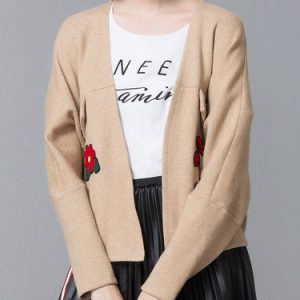 Open Front H-line Embroidered Long Sleeve Plain Coat