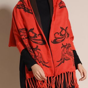 Orange Batwing Printed Poncho And Cape