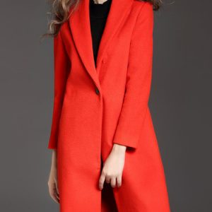 Orange Buttoned Long Sleeve Wool Blend Solid Coat