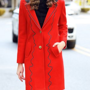 Orange Buttoned Wavy Printed Lapel H-line Coat