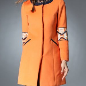 Orange Casual Embroidered Coat with Pockets