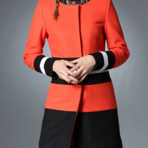 Orange Color-block Casual Coat