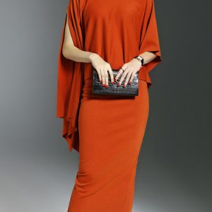 Orange Cowl Neck Two Piece Solid Elegant Midi Dress