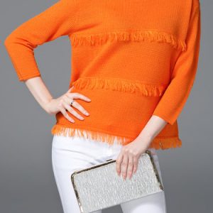 Orange Fringed Casual Long Sleeved Top