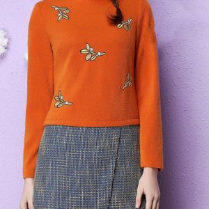 Orange Long Sleeve Polyester Mini Dress