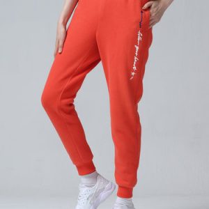 Orange Pockets Cotton-blend Casual Letter Track Pants