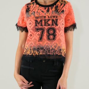 Orange Short Sleeve Lace Cute Letter T-Shirt