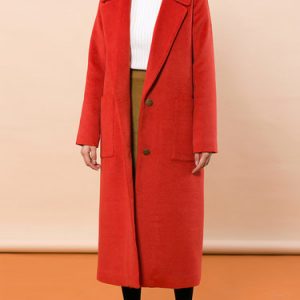 Orange Solid Wool Blend Simple Coat