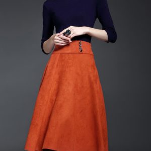 Orange Two Piece Elegant Paneled Bateau/boat Neck Midi Dress