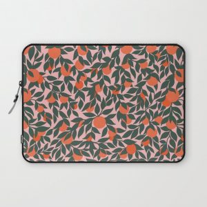 Oranges and Leaves Pattern - Pink Computer Cover by Sewzinski - Laptop Sleeve - 13"