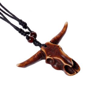 Ox Skull Head Resin Model Adjustable Long Pendant Necklace Punk Style for Men