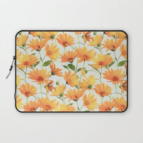 Painted Radiant Orange Daisies on off-white Computer Cover by micklyn - Laptop Sleeve - 13"