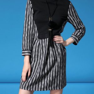 Paneled Casual Stripes Long Sleeve Mini Dress