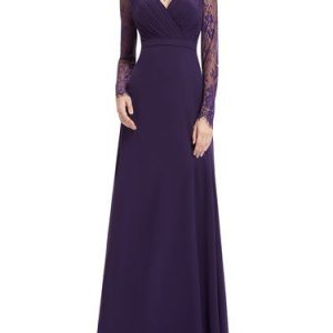 Paneled Elegant V Neck Long Sleeve Evening Dress