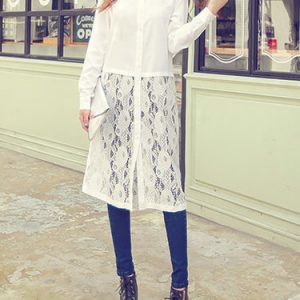 Paneled H-line Sweet Long Sleeve V Neck Tunic