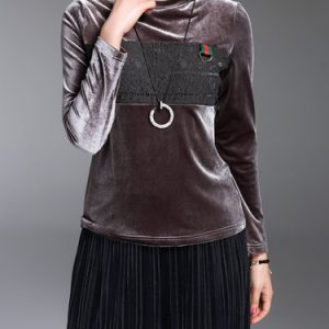 Paneled Velvet Long Sleeved Top