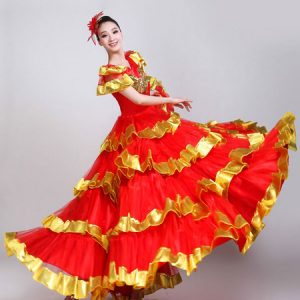 Paso Doble Dance Costumes Red And Gold Ruffled Bullfighting Flamenco Dance Dress Performance Costume Halloween