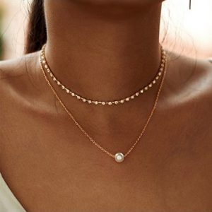 Pearl Embellished Gold Metal Necklace for Lady - One Size