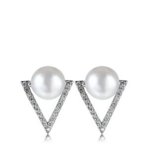 Pearl Zircon Triangle 925 Sterling Silver Earrings