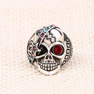 Personality Retro Skull with Red Zircon Eye Embedded Crystal Ring Different Exaggerated Jewelry