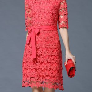 Pierced Girly Half Sleeve Lace Midi Dress