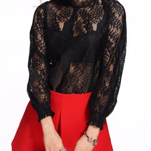 Pierced H-line Casual Guipure Lace Long Sleeved Top