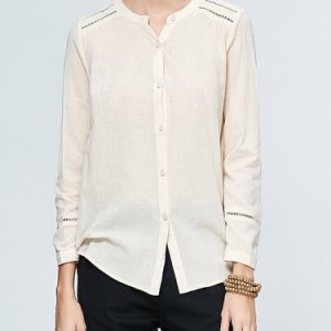 Pierced Long Sleeve H-line Plain Blouse