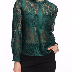 Pierced Ruffled Lace H-line Balloon Sleeve Long Sleeved Top